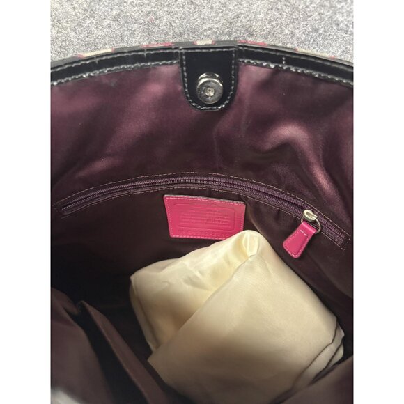 Coach Signature Chain Crossbody Bag Womens Gray Black Pink Logo Jacquard 21161 - Picture 6 of 8